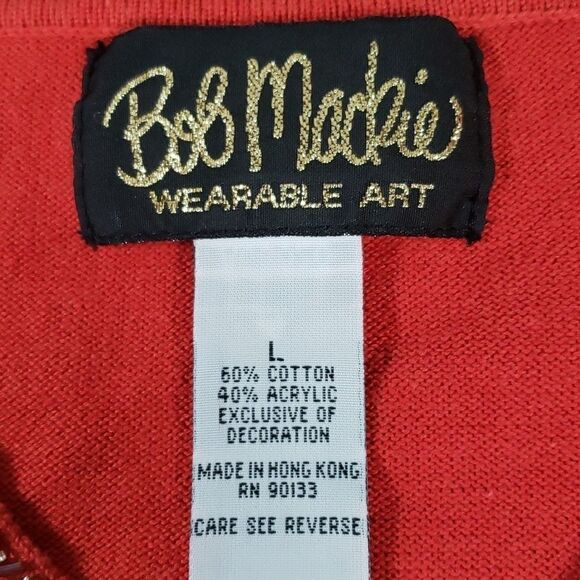 Bob Mackie Wearable Art Cut Out Neckline Necklace Look Beaded Rust Sweater Large - Picture 6 of 9